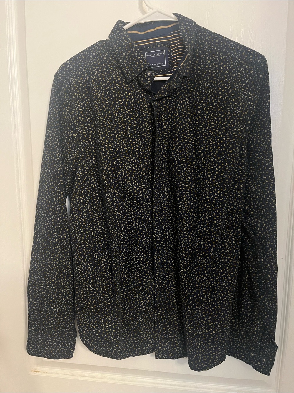 Denim & Flower Black Shirt with Yellow Floral Dot Print